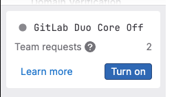 A widget that shows the availability of GitLab Duo Core