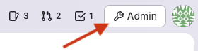 The Admin area button in the new navigation.